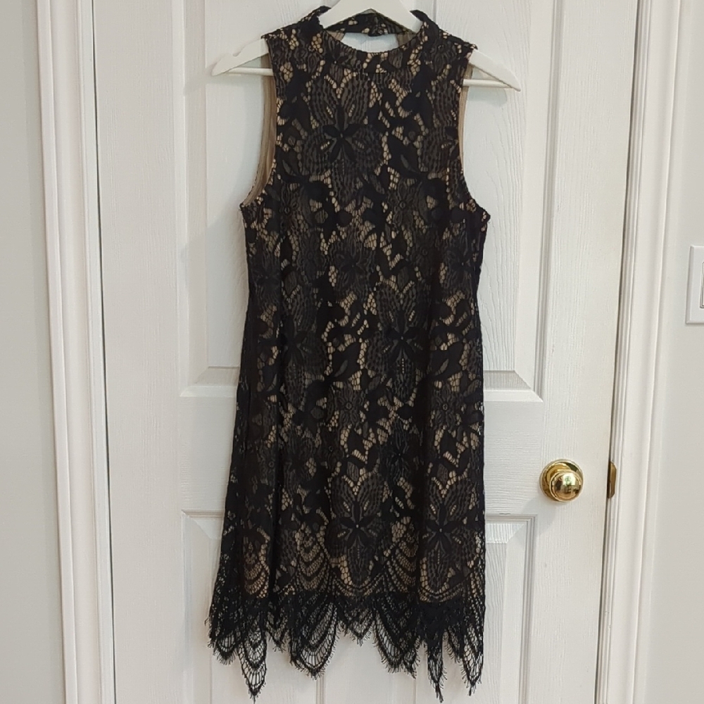 Love Fire Black Mock Neck Sheath Midi Dress